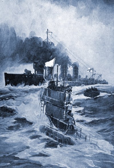 The German submarine U 18 surrenders after being rammed, 1914 by Unknown